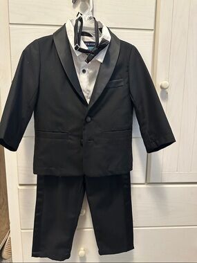 Andy & Evan Boys' Black Tuxedo with White Shirt and Black Bow Tie